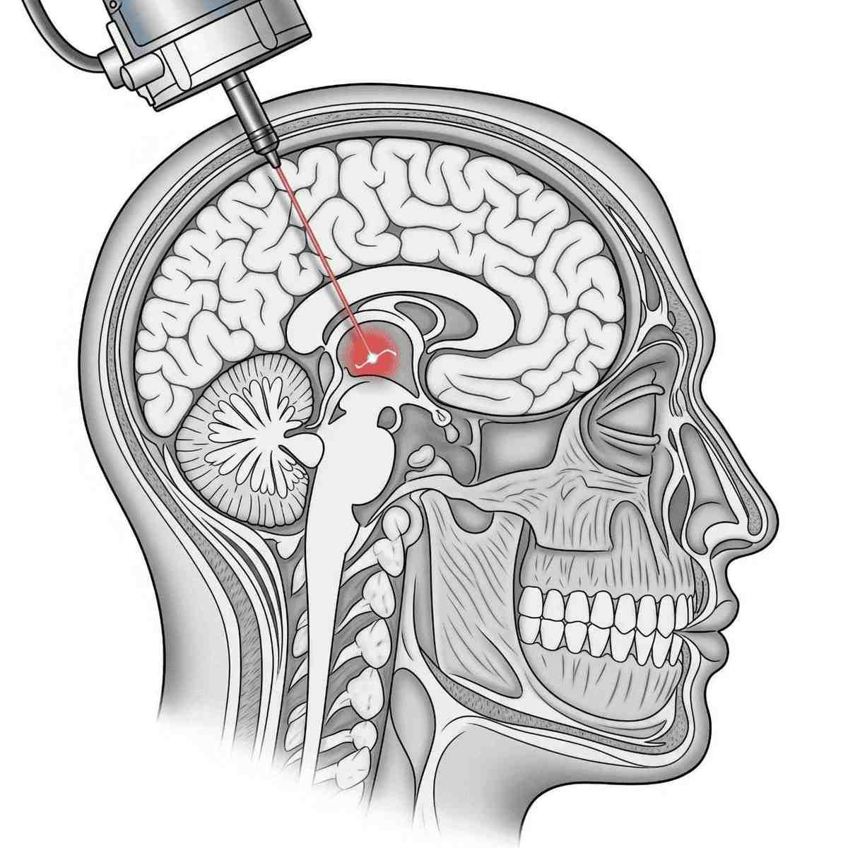 Illustration of LITT procedure in the brain - Probe Insertion